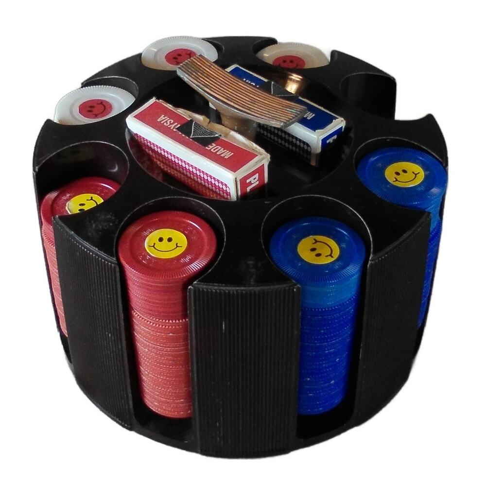 Tri-State Revolving Poker Chip Holder w/2 Complete 4-Joker Decks & 242 Chips